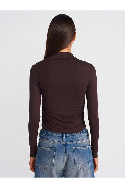 Dilvin 30504 Gathered Viscose Long Sleeve Ball-Dark Brown