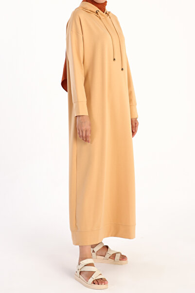 ALLDAY Ανοιχτό Μπεζ Βασικό Πλεκτό Φόρεμα με Κουκούλα