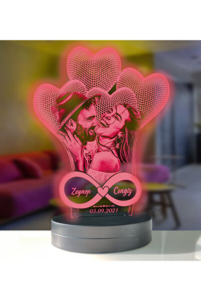 hediye-ci Dekoratif 4'lü kalp Hediye Led Gece Lambası Hediyelik