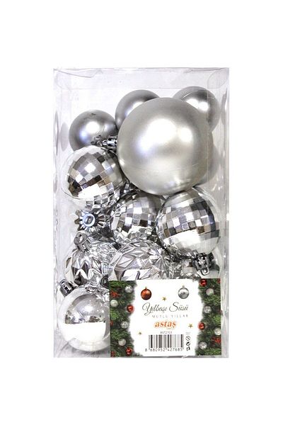 Parti Adresi New Year's Silver Color Mixed Pattern Tree - Pack of 20