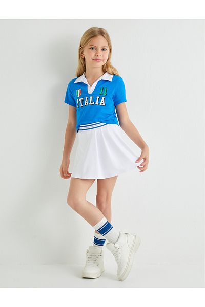 Koton Tricou crop cu gât polo - bumbac, mânecă scurtă, tematică sportivă