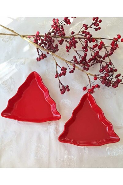 SOUL BY A&B Yılbaşı porselen tabak kırmızı 2li çam ağacı tabak servis sunumlu...