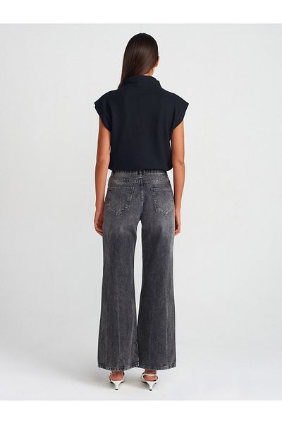 Dilvin 71728 Model Anthracite Flare Denim Trousers - Laser Cut