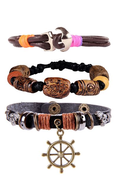Dejavu Adjustable Size Leather Unisex Bracelet Bundle with String Detail