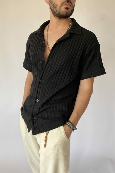 Alışveriş Sokağı Πλεκτό πουκάμισο από βαμβακερό Jacquard Oversize - Κοντό μανίκι