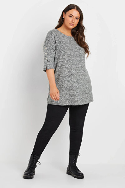 Stil Diva Plus Size Crew Neck Half Sleeve Button Detailed Blouse 302988