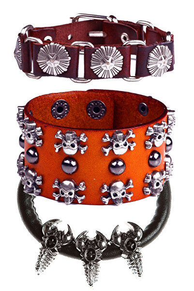 Dejavu Figür Detaylı Ayarlanabilir Beden Deri Uniseks Bileklik Paketi