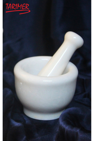 TARIMER Mermer Havan&Sarımsak Döveceği&Afyon Beyazı Mermerden Küçük Boy Havan 8cm Yükseklik; 9,5cm Çap