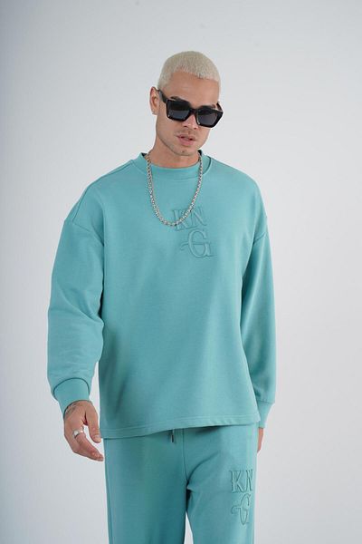 king brich Crew Neck Oversize Mold Double Set with Applique on the Front