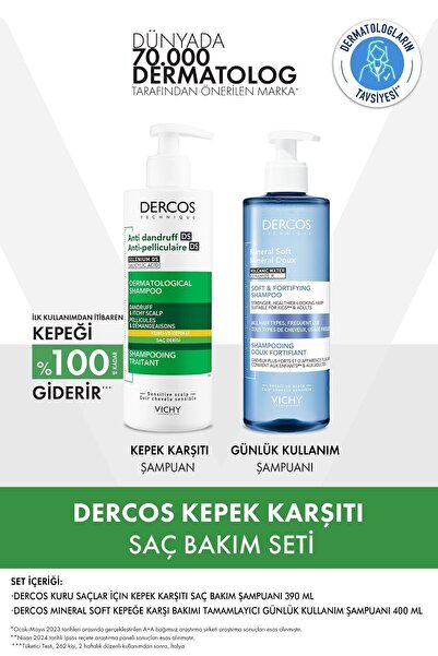 Vichy Dercos Kuru Saçlar İçin Saç Bakım Seti: Kepek Karşıtı Şampuan& Mineral ...