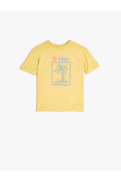 Koton Cotton Short Sleeve Palm Printed Crew Neck T-Shirt