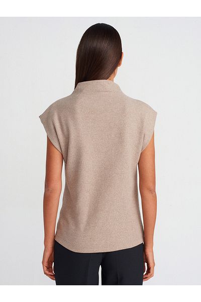 Dilvin 31342 Soft Textured Knitted Sweater-Light Khaki