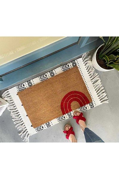 DefLife Home Red Rainbow Door Front Koko Mat