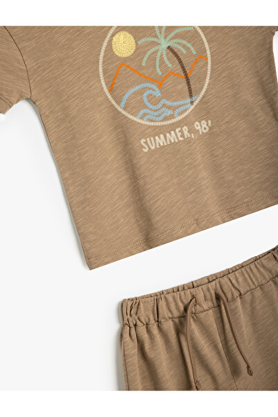Koton Βαμβακερό Σετ T-Shirt και σορτς 2 τεμαχίων - Εκτύπωση Αναλυτικά