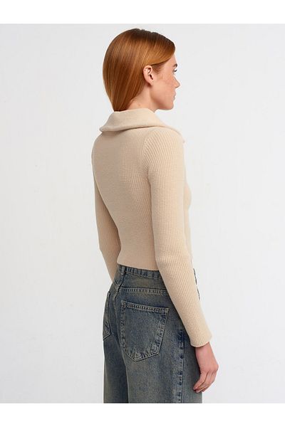 Dilvin Pulover scurt cu guler camioner de culoare bej