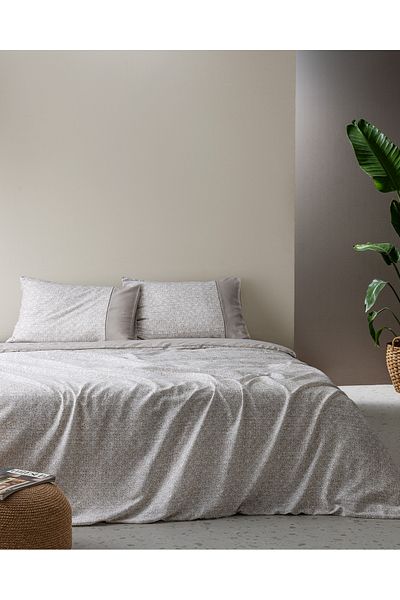Madame Coco Astrid King Size - 100% Cotton Madame Coco Crep Printed Beige Duvet Cover Set