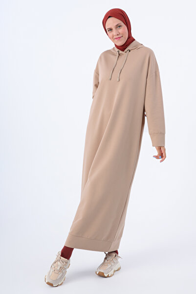 ALLDAY فستان من القطن المحبوك بغطاء رأس باللون البيج