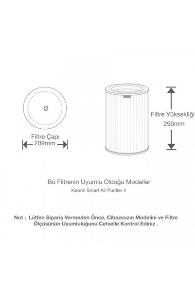 PURMED Xiaomi Smart Air Purifier 4 Uyumlu Rfid Çipli Hepa + Karbon Filtre Gri