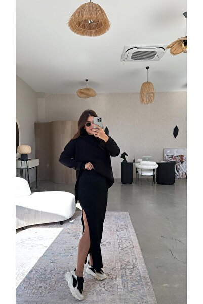 Agolady Fusta neagră originală tip camisole cu șliț