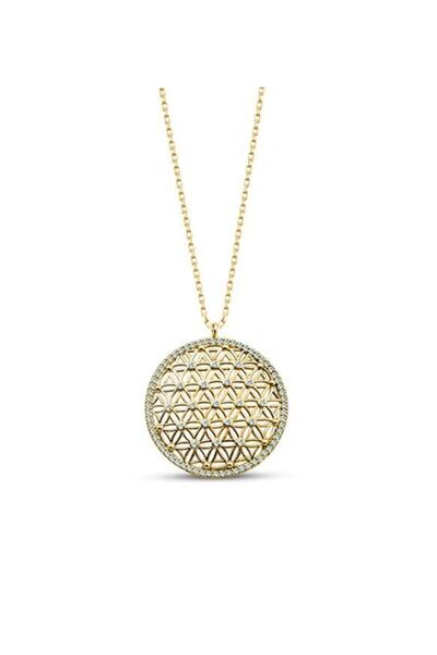 SARIASLAN Tamamı 925 Ayar Gümüş Taşlı Büyük Boy Yaşam Çiçeği Kolyesi Gold