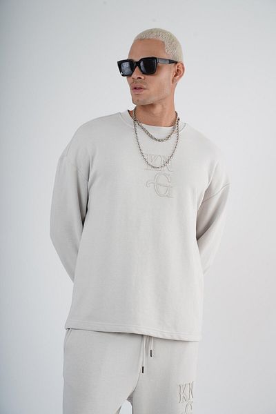 king brich Crew Neck Oversize Mold Double Set with Applique on the Front