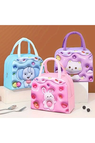 SYNOPE Insulated 3D Patterned Girl's Lunch Box with Thermos Waterproof Handles Cold Warm Protection