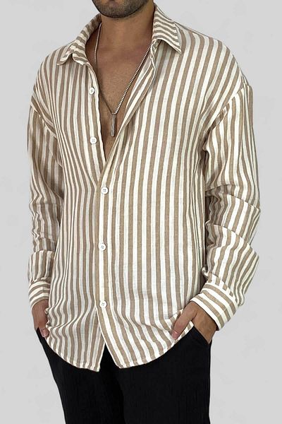 Alışveriş Sokağı Oversize λινό πουκάμισο - ριγέ και χαλαρό σχέδιο
