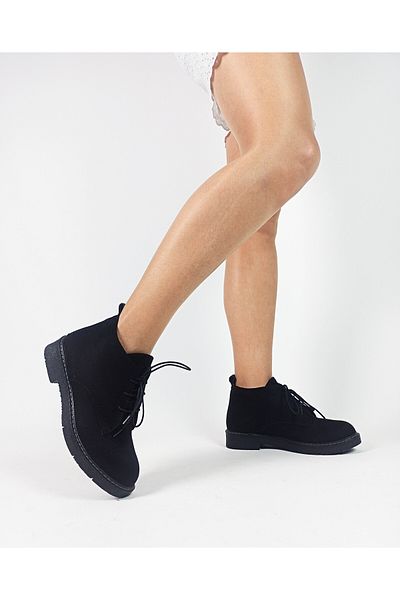 GDT Ayakkabı Γυναικείες μπότες μαύρου χρώματος Suede Lace Up