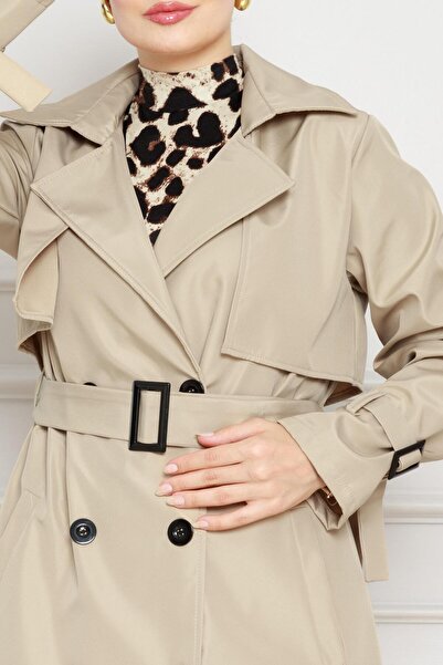 Sevitli Μπεζ καμπαρντίνα με ζώνη τσέπης