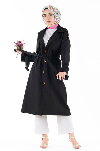 Sevitli Pocket Detailed Trench Coat-black