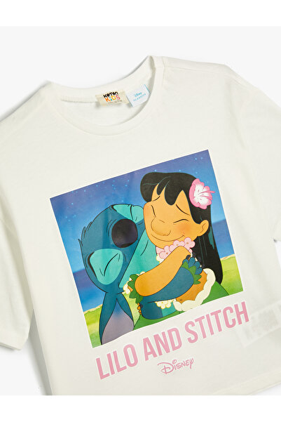 Koton Stitch Crop T-Shirt με άδεια με κοντό μανίκι Crew λαιμόκοψη βαμβακερό