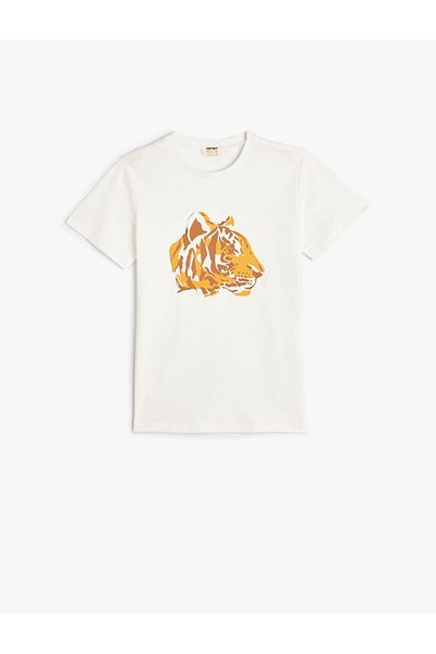 Koton T-Shirt Tiger printed κοντό μανίκι Crew λαιμόκοψη βαμβακερό