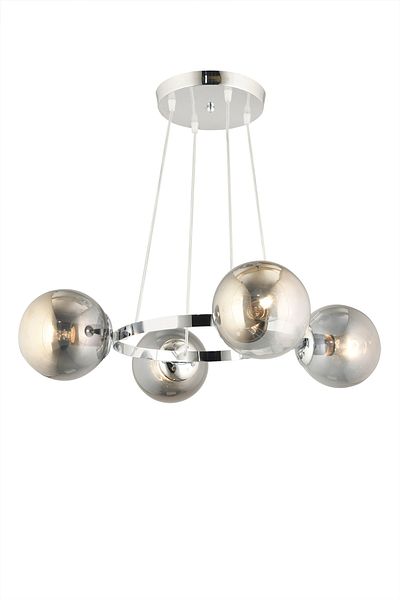 SONSUZ AYDINLATMA&AVİZE Endless Chrome 4-Piece Ring Smoked Globe Glass Modern Chandelier