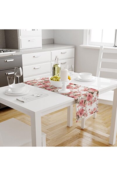Else Dekor Ροζ λουλούδια με μοτίβο ψηφιακής εκτύπωσης, ανθεκτικό στους λεκέδες, διακοσμητικό κάλυμμα δρομέα 40x140cm
