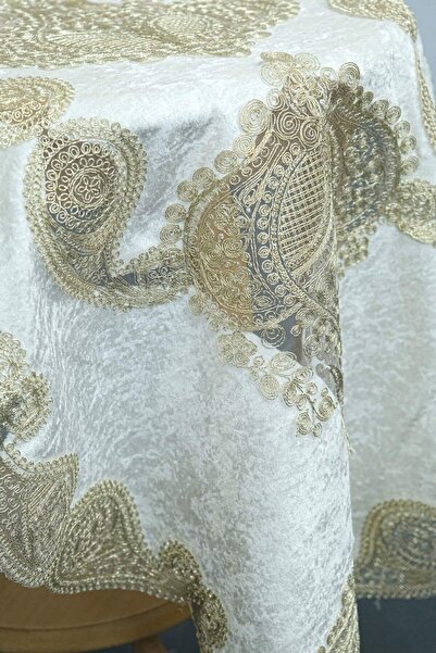 bursa çeyiz Velvet 5 Piece Modern Embroidered Living Room Set - Gold