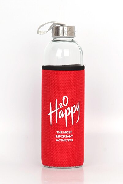 Nishev.com Evini Sev 750 ml Red Covered Glass Water Bottle
