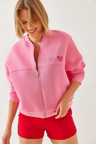 Bianco Lucci Women's Heart Embroidered Three Thread Ribbed Cardigan 6326 60251954