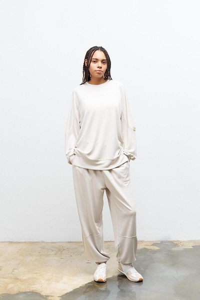 Basicpark Stone Color Women's Jogger Pants and Sleeves Label Detailed Modal Bottom Top Set