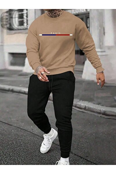 ORLONTEX Σετ ανδρικής φόρμας μπεζ Paris Stripe Printed Oversize