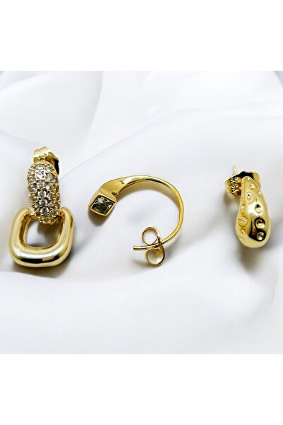 MELLS TAKI Elegant Modern Stylish - Triple Gorgeous Detailed Gold Earrings 316L Stainless Steel