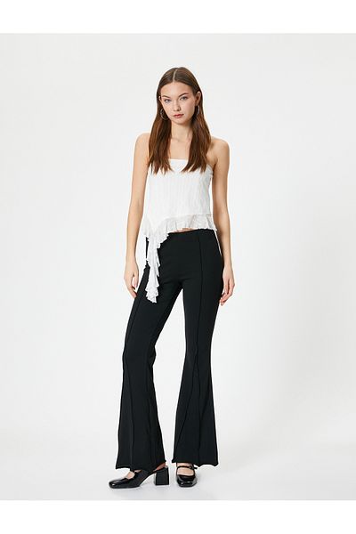Koton Pantaloni spanioli cu nervuri, talie standard, slim fit, amestec de țesătură din viscoză