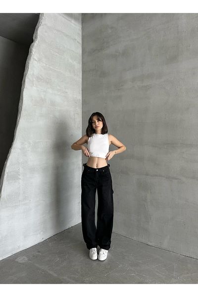 Asia بنطال جينز أسود بإبزيم جانبي من ASIA