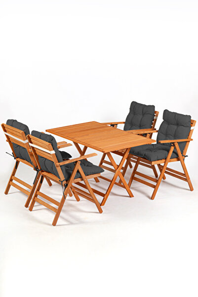 Meya Dekor Minderli Loretta Masa Sandalye Seti 4+1 Ahşap Bahçe Balkon Teras K...