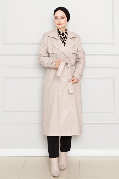 Sevitli Δερμάτινη καμπαρντίνα σε μπεζ ζώνη