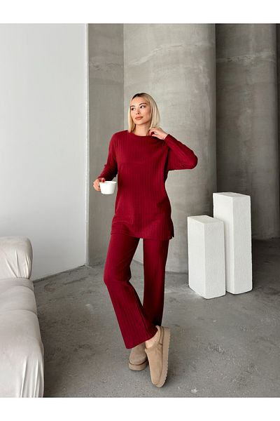 AFROGİYİM Women's Open Collar Ribbed Comfortable Cut Suit