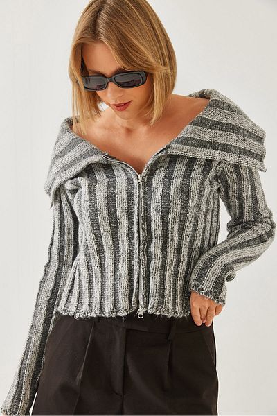 Bianco Lucci Women's Thick Corded Zippered Knitwear Cardigan 241003 60251960