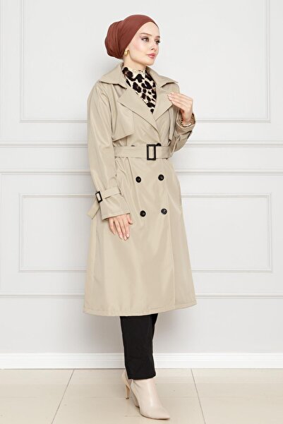 Sevitli Μπεζ καμπαρντίνα με ζώνη τσέπης