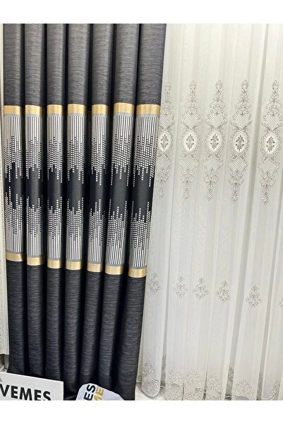 NİVEMESHOME Nivemeshome Amasra Ft 614164   V-902 Μαύρο 1/3 Κοντή πλισέ κουρτίνα φόντου Apm