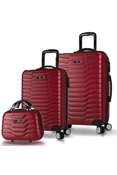 My Valice Croc Abs Makyaj Kabin ve Orta Boy Bordo 3'lü Valiz Seti