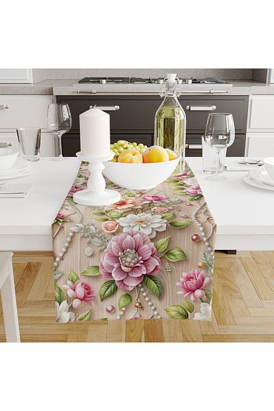 Else Dekor Husă decorativă pentru alergător, cu model floral perlat, imprimată digitală, rezistentă la pete, 40x140cm
